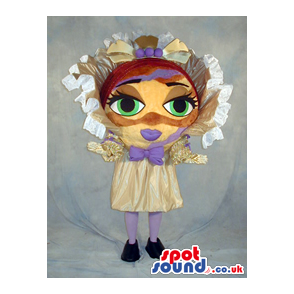 Girl With Big Head Plush Mascot Wearing An Extravagant Dress -