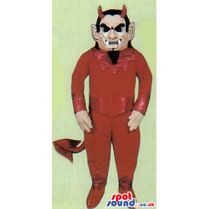 All Red Devil Character Mascot With A Black Beard - Custom