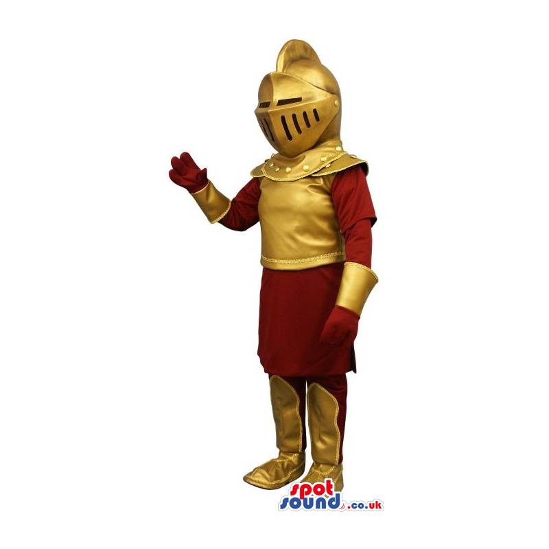 Amazing Medieval Soldier Human Mascot In A Golden Armor -