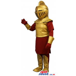 Amazing Medieval Soldier Human Mascot In A Golden Armor -