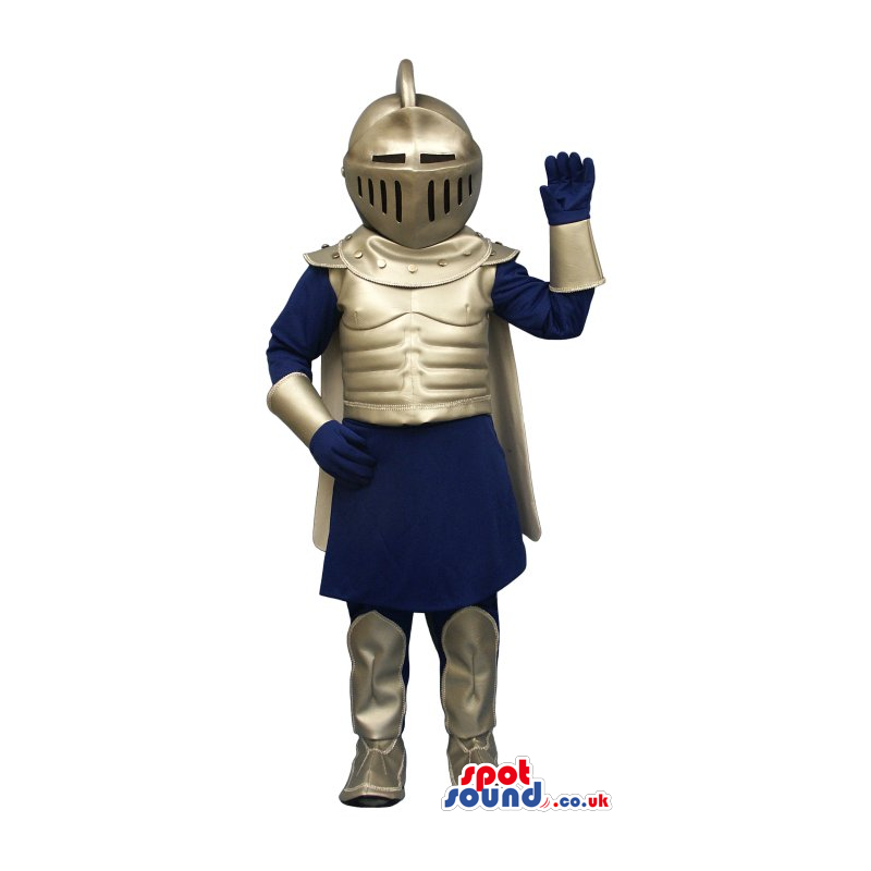 Amazing Medieval Soldier Human Mascot In A Silver Armor -