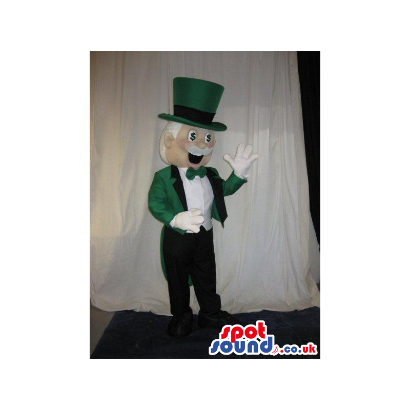 Amazing Magician Human Mascot In Green And White Garments -