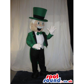 Amazing Magician Human Mascot In Green And White Garments -