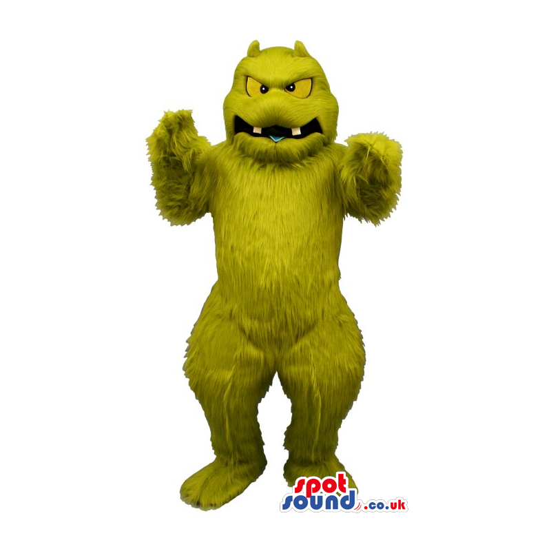 Green Hairy Monster Plush Mascot With Yellow Eyes - Custom