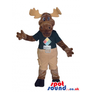 Cute Reindeer Plush Mascot Wearing Clothes With Text And Logo -