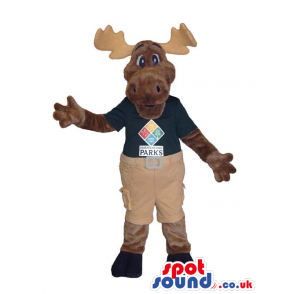 Cute Reindeer Plush Mascot Wearing Clothes With Text And Logo -