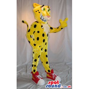 Customizable Funny Flashy Yellow Tiger Mascot Wearing Sneakers