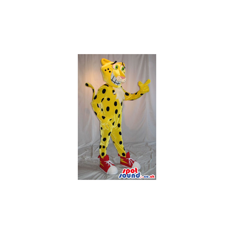 Customizable Funny Flashy Yellow Tiger Mascot Wearing Sneakers