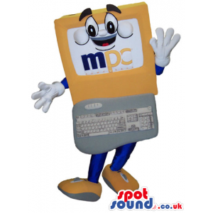 Computer Screen And Keyboard Mascot With A Funny Face And Text