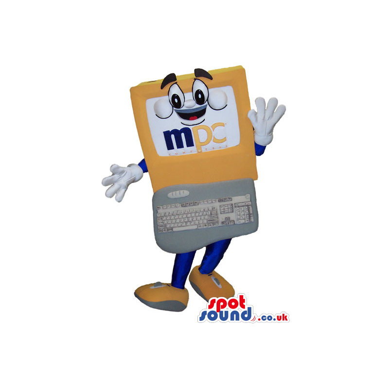 Computer Screen And Keyboard Mascot With A Funny Face And Text