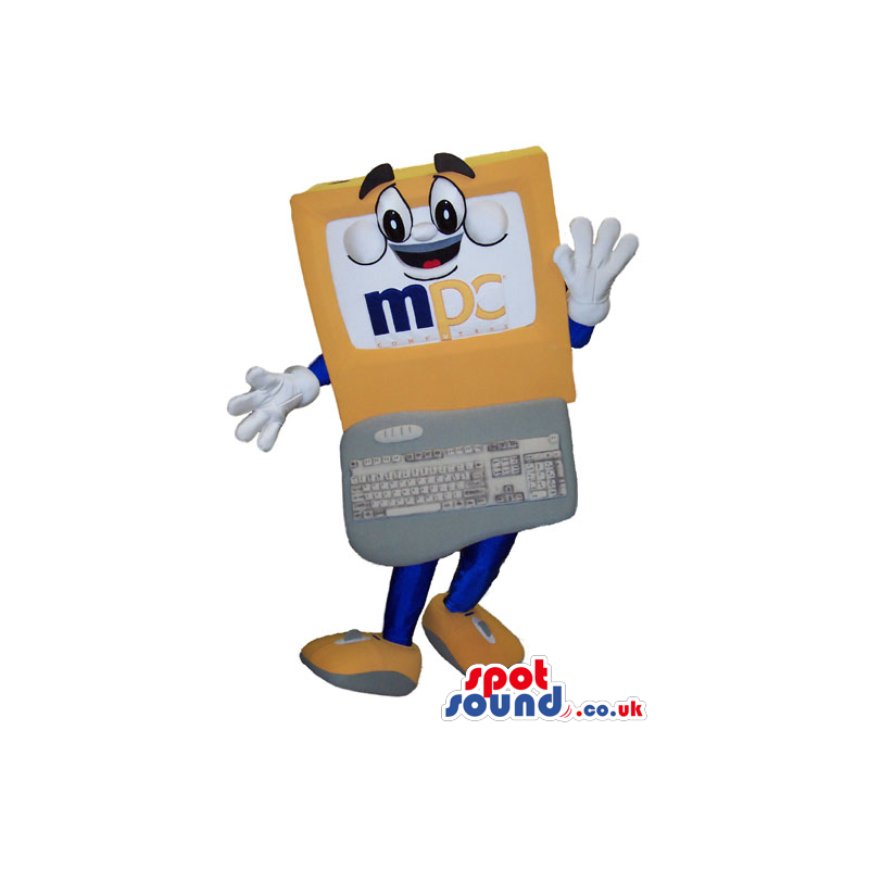 Computer Screen And Keyboard Mascot With A Funny Face And Text Computer Screen And Keyboard Mascot With A Funny Face And Text