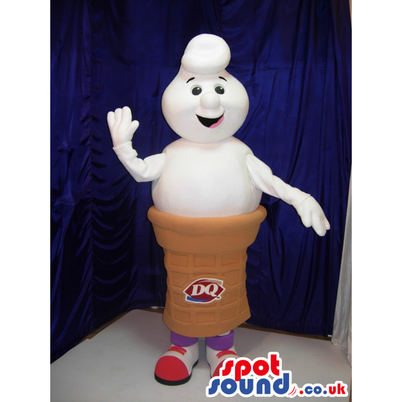 White Ice-Cream Cone Mascot With A Logo And Funny Face - Custom