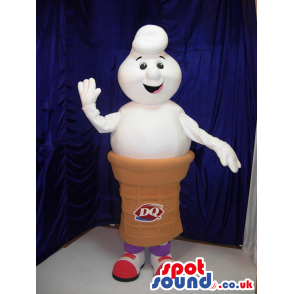 White Ice-Cream Cone Mascot With A Logo And Funny Face - Custom