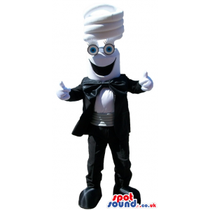 Funny Bulb Head Mascot In An Elegant Suit And Bow Tie - Custom