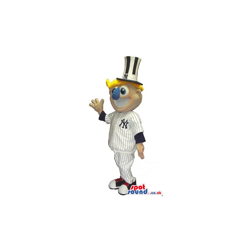 Blond Boy Mascot Wearing New Yorkers Baseball Clothes - Custom