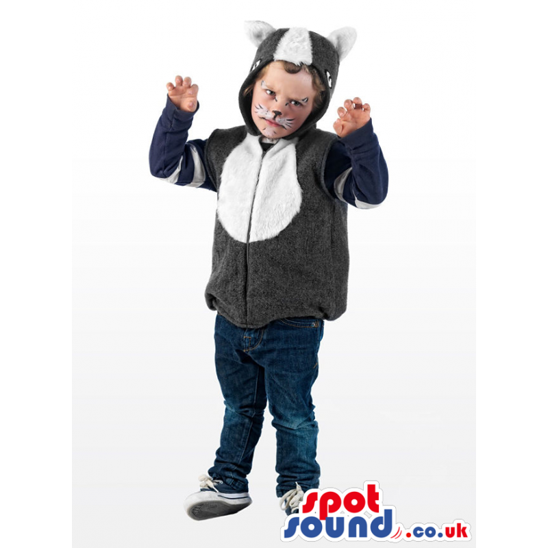 Cute Cat Children Size Plush Half-Length Costume With A Hood -