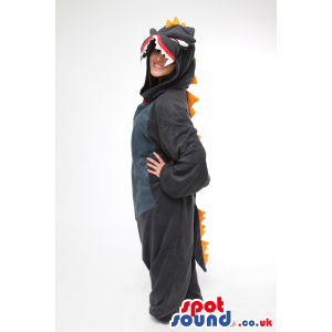 Fantasy Black And Orange Dragon Adult Size Plush Costume -