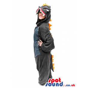 Fantasy Black And Orange Dragon Adult Size Plush Costume -