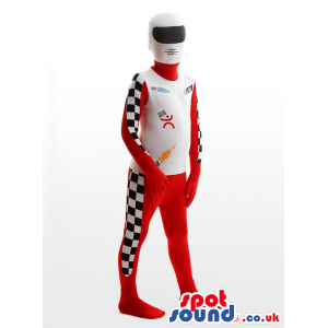 White And Red Car Racer Children Size Plush Costume - Custom