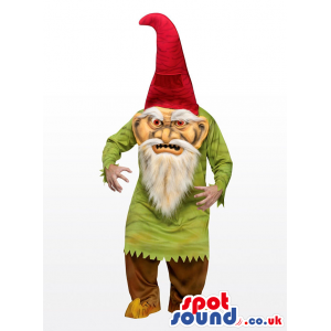 Realistic Scary Dwarf Or Gnome Mascot With A Pointy Red Hat -