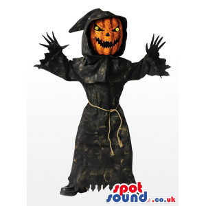 Realistic Scary Pumpkin Horror Mascot In A Black Gown - Custom