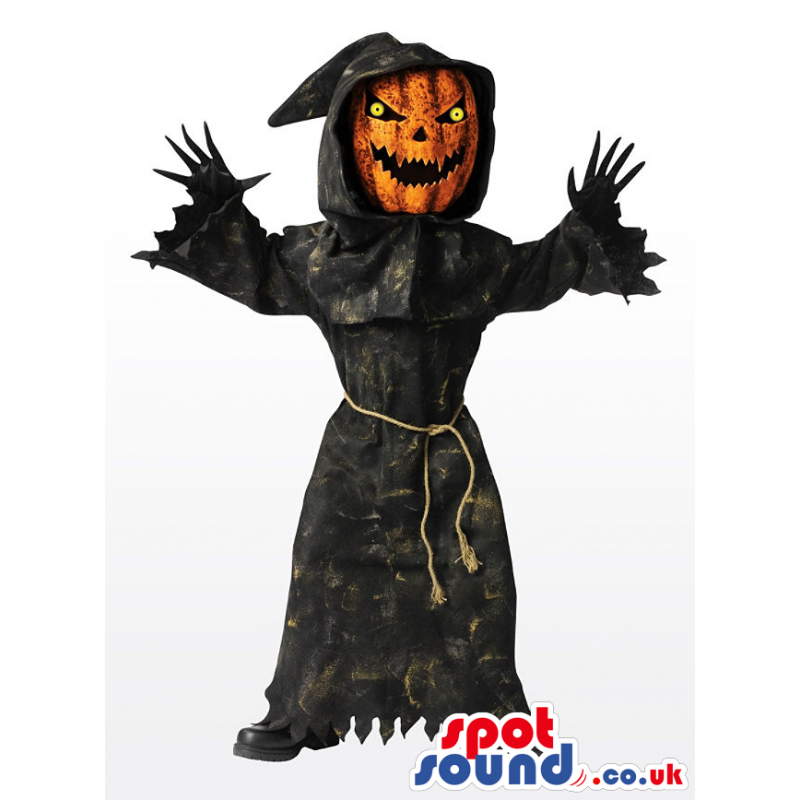 Realistic Scary Pumpkin Horror Mascot In A Black Gown - Custom