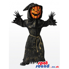 Realistic Scary Pumpkin Horror Mascot In A Black Gown - Custom