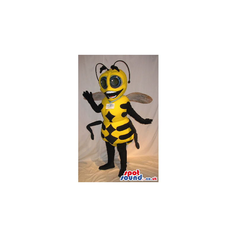 Cute Bee Insect Plush Mascot With Big Eyes And A Logo - Custom