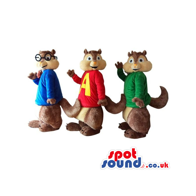 Popular Group Of Three Chipmunk Cartoon Character Plush Mascots