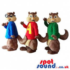 Popular Group Of Three Chipmunk Cartoon Character Plush Mascots
