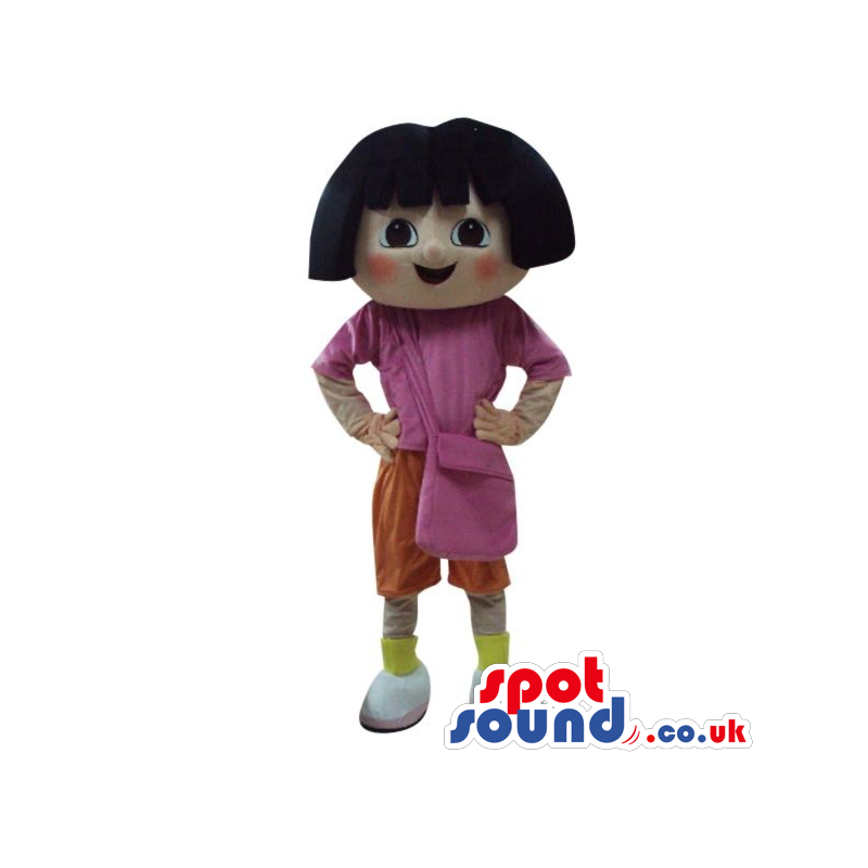 Dora The Explorer Cartoon Character Mascot With Red Cheeks -