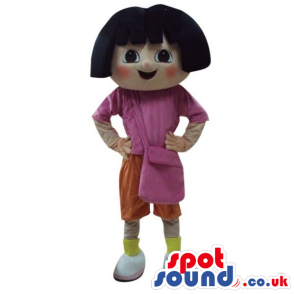 Dora The Explorer Cartoon Character Mascot With Red Cheeks -