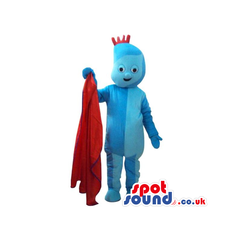 Blue Cosmic Boy Plush Mascot With A Red Towel And Hairs -