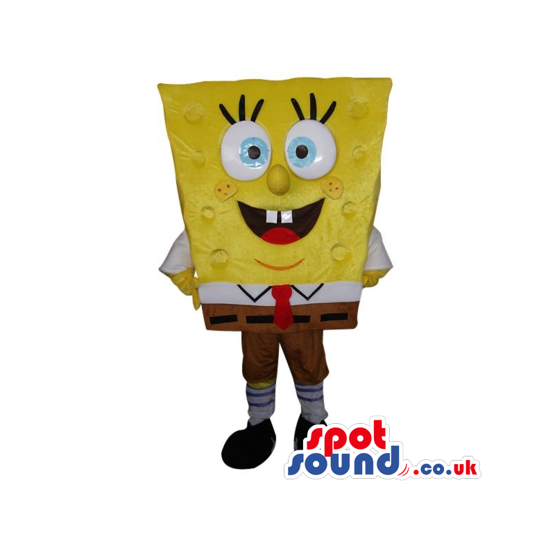 Sponge Bob Square Pants Cartoon Character Mascot With Blue Eyes