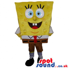 Sponge Bob Square Pants Cartoon Character Mascot With Blue Eyes
