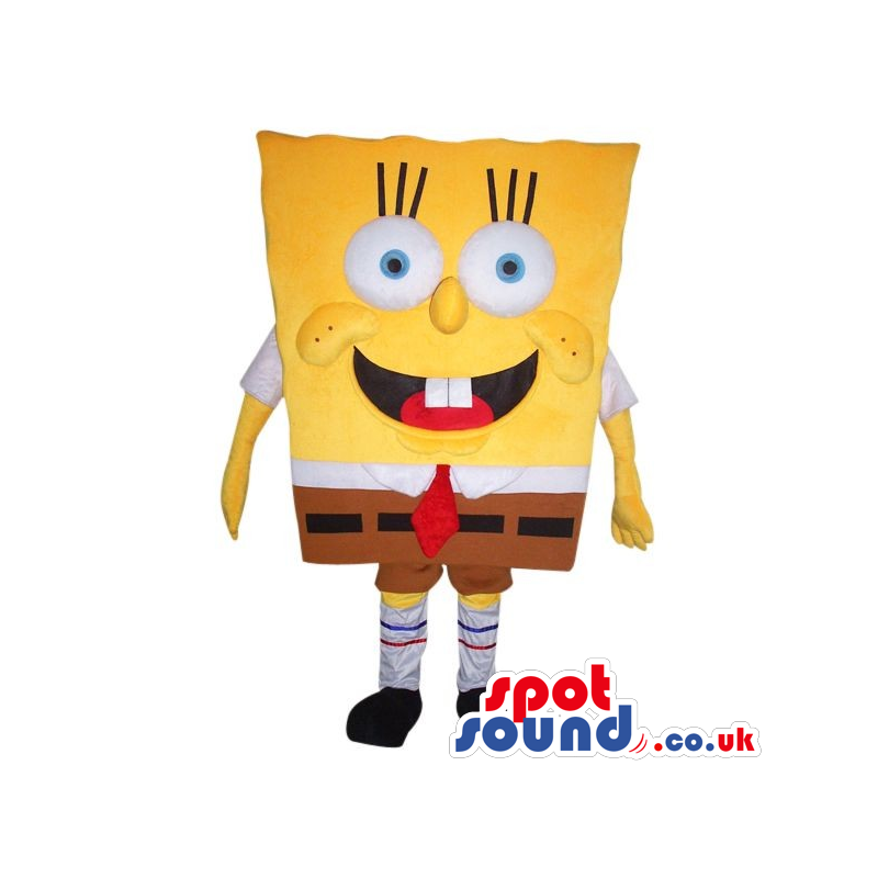 Sponge Bob Square Pants Cartoon Character Mascot With Big Eyes