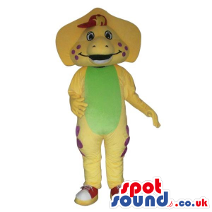 Cute Yellow Dinosaur Plush Mascot With A Flashy Green Belly -