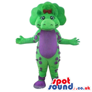 Cute Green Dinosaur Plush Mascot With A Flashy Purple Belly -