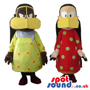 Two Funny Girl Plush Mascots Dressed In A Duck Disguise -