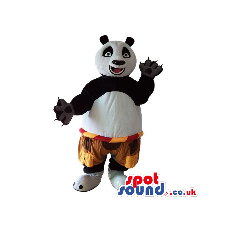 Buy Mascots Costumes in UK - Kung Fu Panda Cartoon Character Plush Mascot  In Brown Shorts Sizes L (175-180CM)