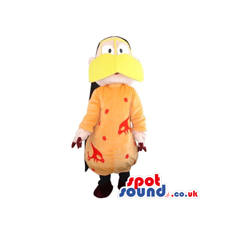 Funny Man Plush Mascot Dressed In A Duck Disguise In Orange -