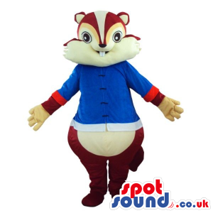 Angry Brown Chipmunk Plush Mascot Wearing A Blue Shirt - Custom