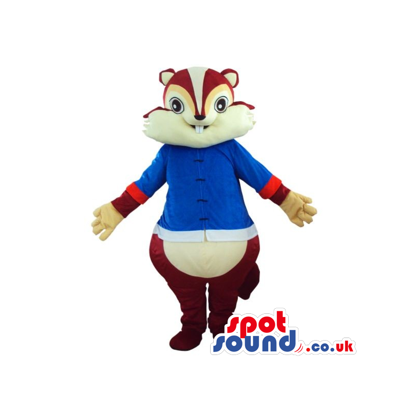 Angry Brown Chipmunk Plush Mascot Wearing A Blue Shirt - Custom