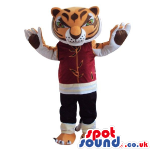 Angry Tiger Plush Mascot Wearing A Red Sweatshirt - Custom