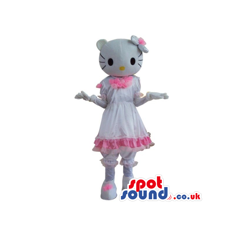 Kitty Character Plush Mascot With A Shinny White Dress - Custom