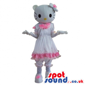Kitty Character Plush Mascot With A Shinny White Dress - Custom