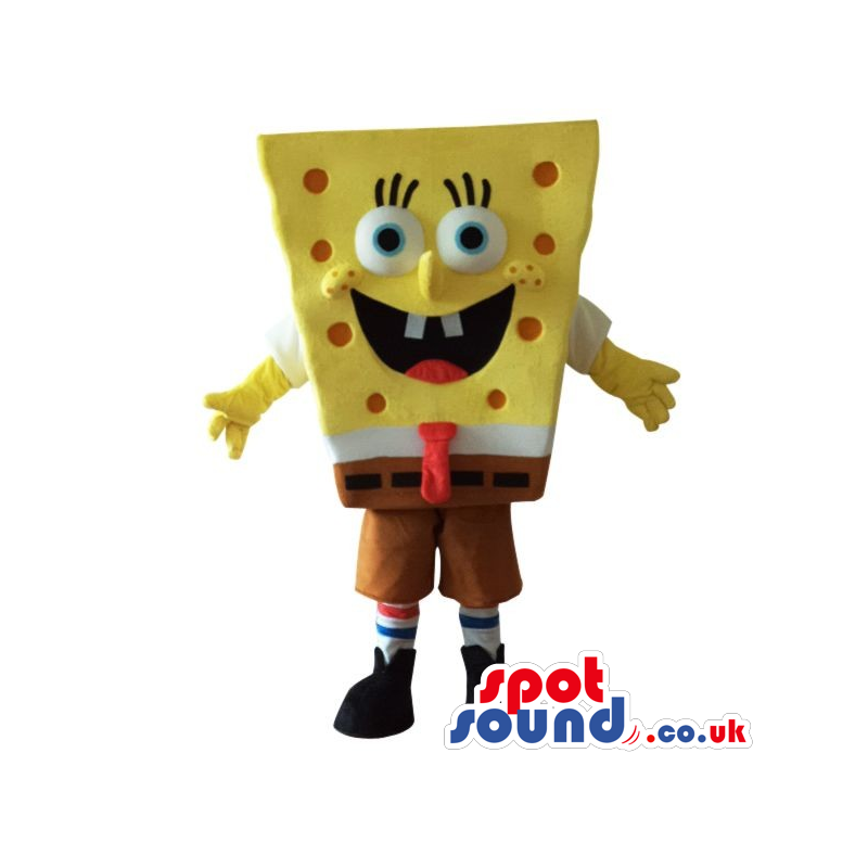 Sponge Bob Square Pants Cartoon Character Mascot With Red Dots