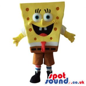 Sponge Bob Square Pants Cartoon Character Mascot With Red Dots