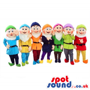 Snow White And The Seven Dwarfs Mascots In Varied Clothes -