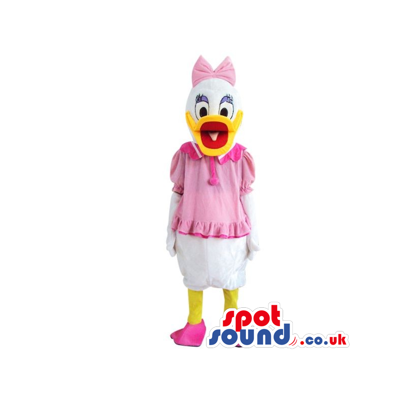 Donald Duck Disney Cartoon Character Plush Mascot In Pink Dress